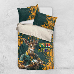 South Africa Rugby Custom Bedding Set Afro Springboks Mascot Sporty Version