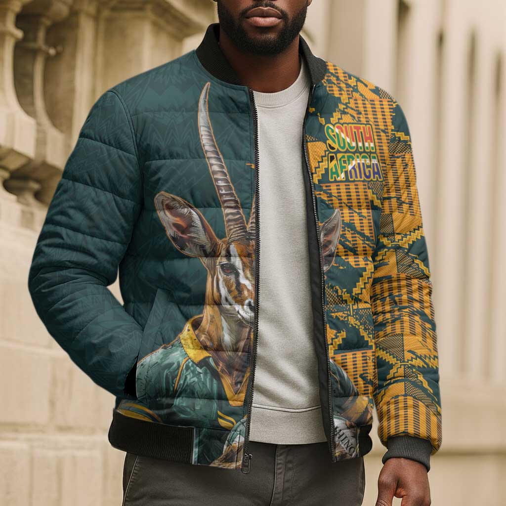 South Africa Rugby Custom Bomber Puffer Jacket Afro Springboks Mascot Sporty Version
