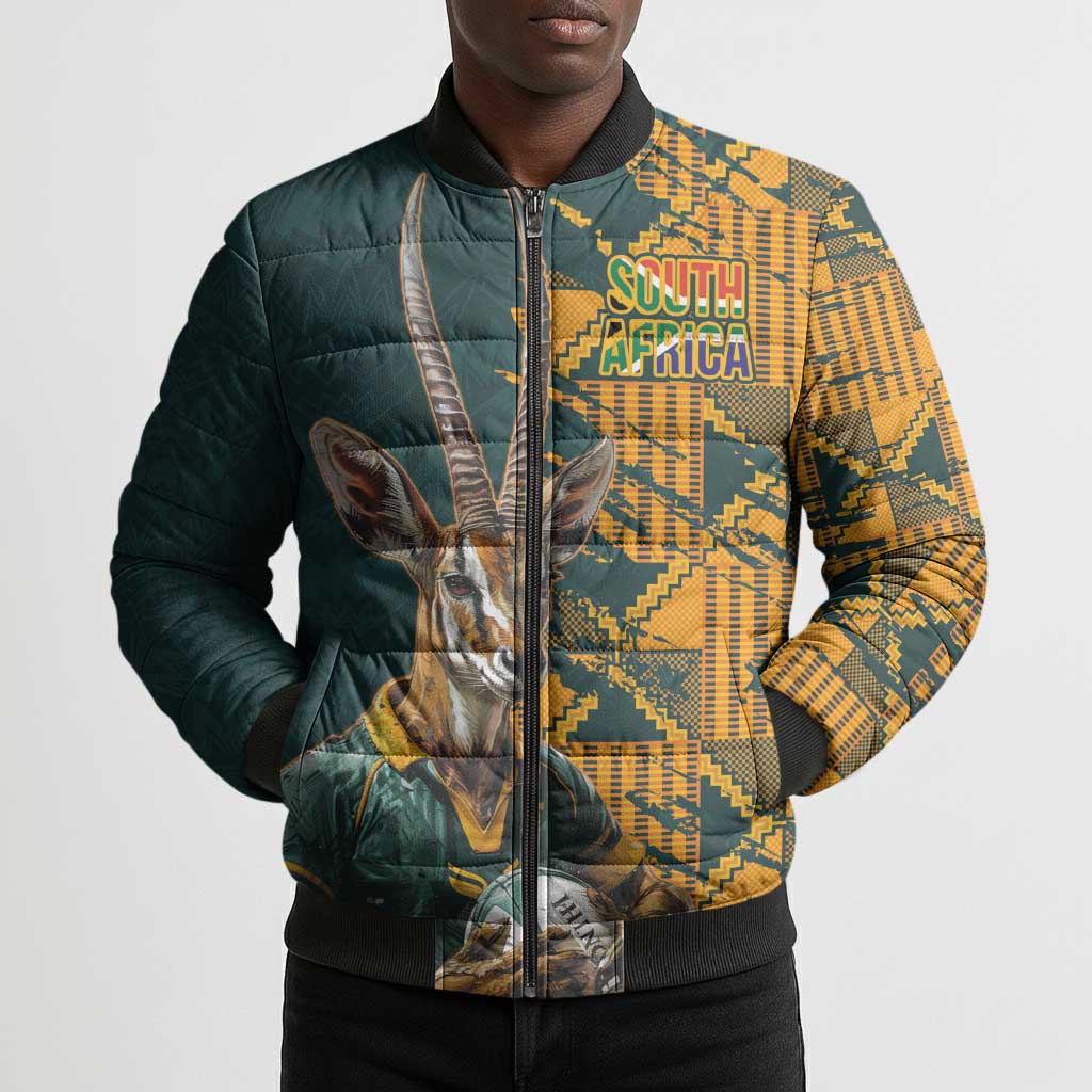 South Africa Rugby Custom Bomber Puffer Jacket Afro Springboks Mascot Sporty Version