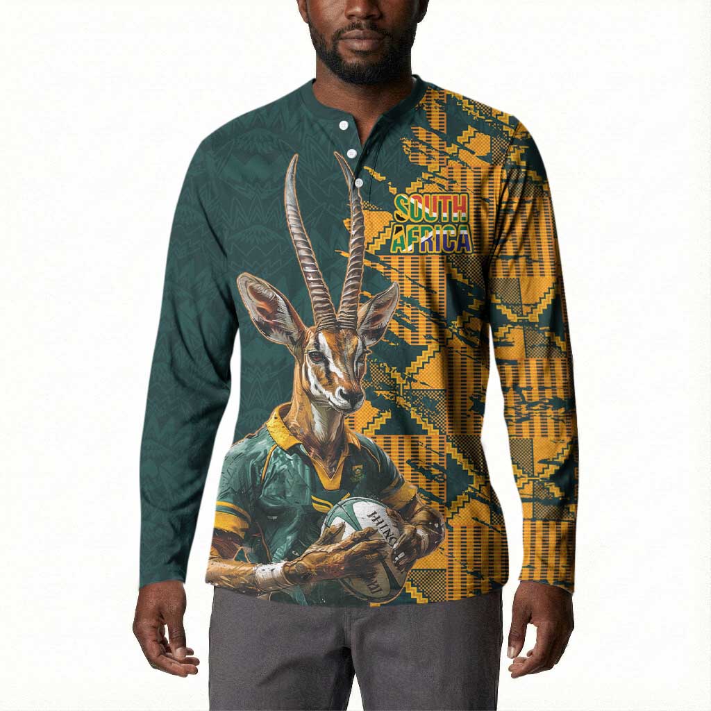 South Africa Rugby Custom Button Sweatshirt Afro Springboks Mascot Sporty Version
