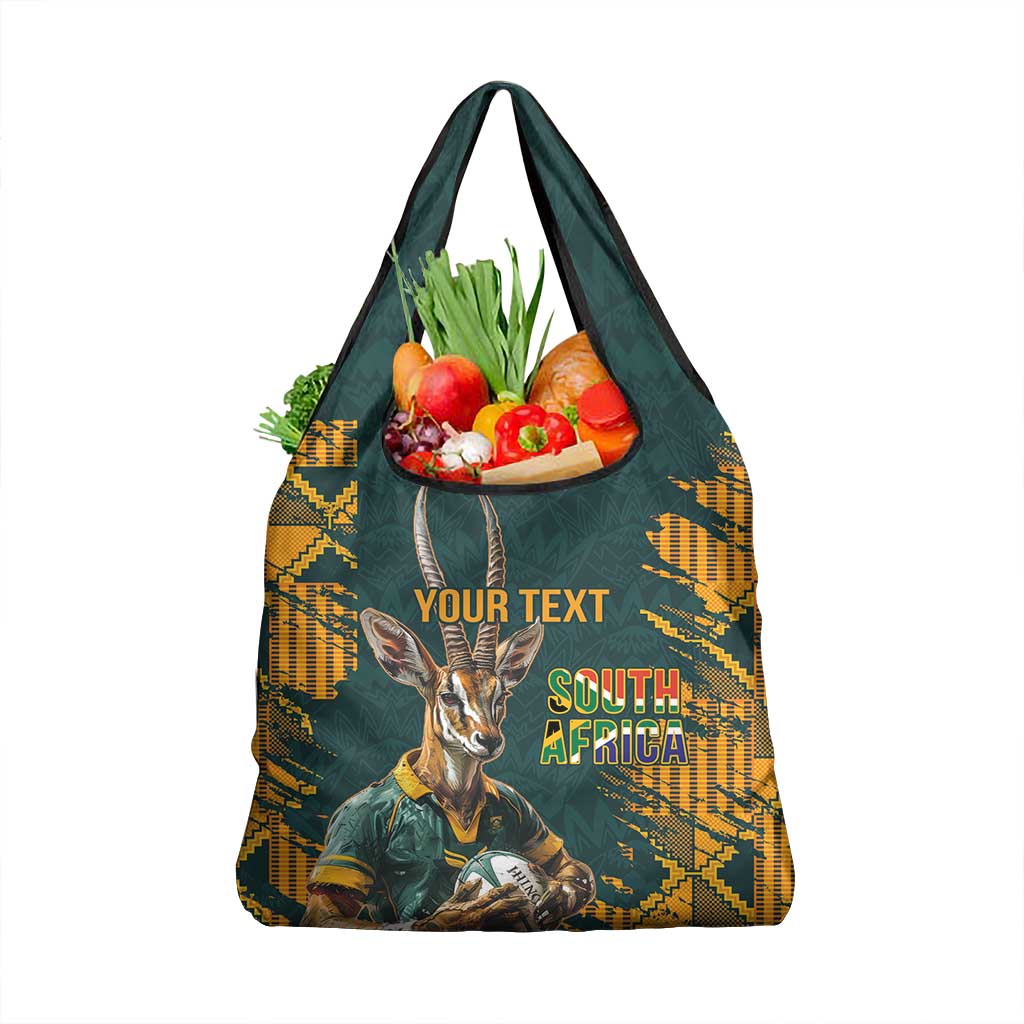 South Africa Rugby Custom Grocery Bag Afro Springboks Mascot Sporty Version
