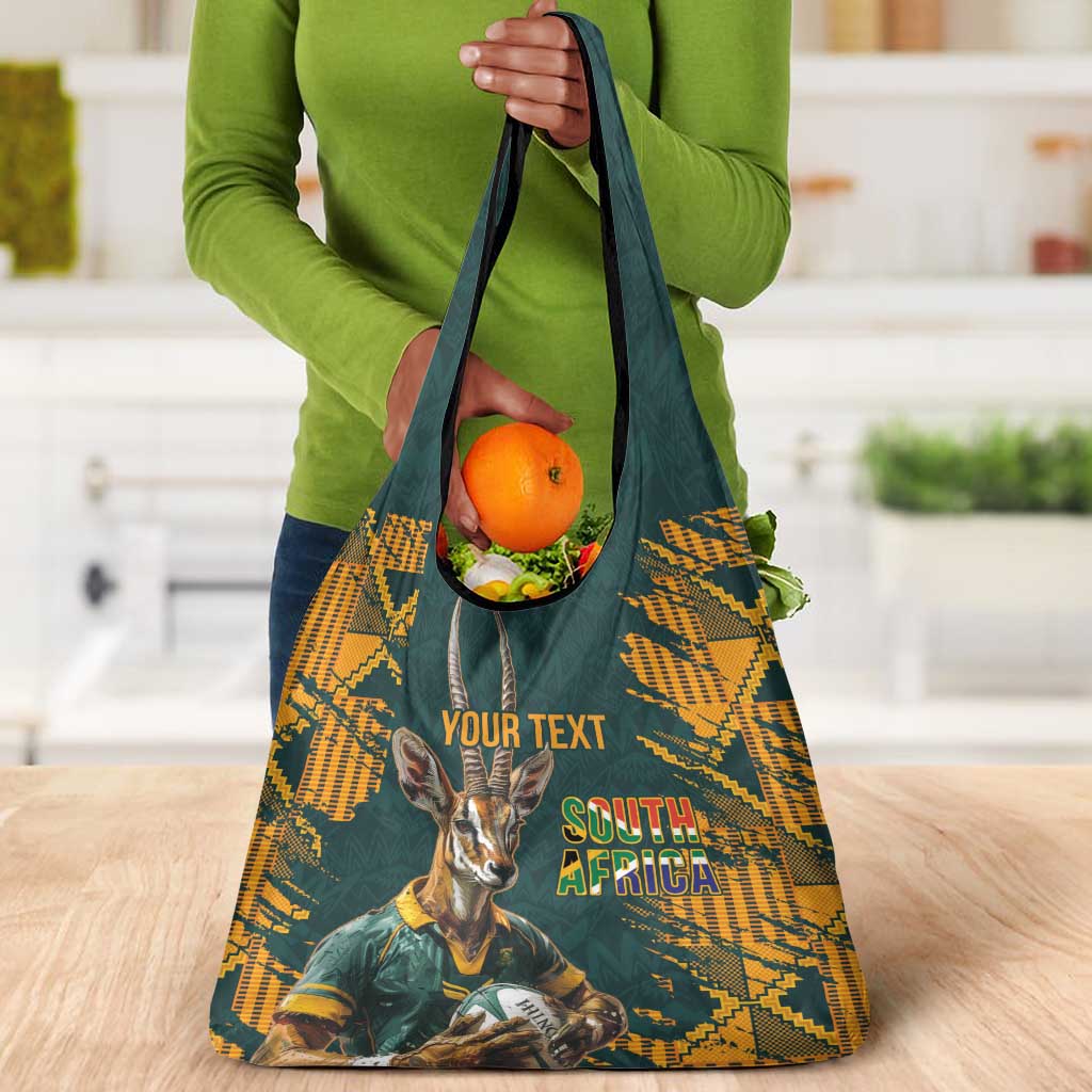 South Africa Rugby Custom Grocery Bag Afro Springboks Mascot Sporty Version