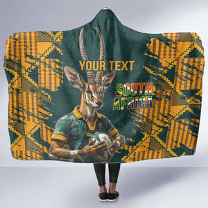 South Africa Rugby Custom Hooded Blanket Afro Springboks Mascot Sporty Version