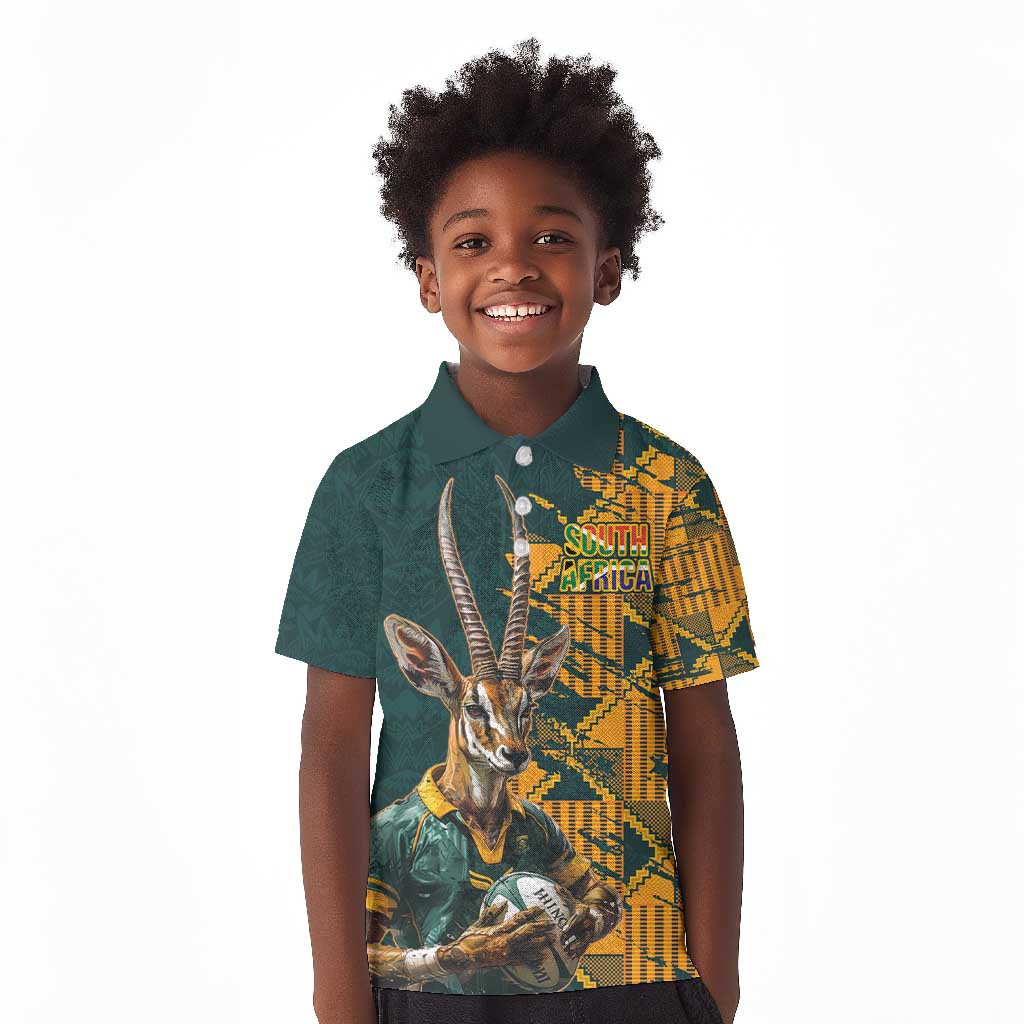 South Africa Rugby Custom Kid Polo Shirt Afro Springboks Mascot Sporty Version