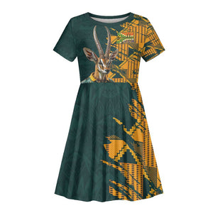 South Africa Rugby Custom Kid Short Sleeve Dress Afro Springboks Mascot Sporty Version