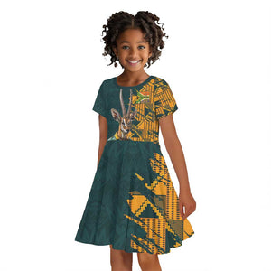 South Africa Rugby Custom Kid Short Sleeve Dress Afro Springboks Mascot Sporty Version