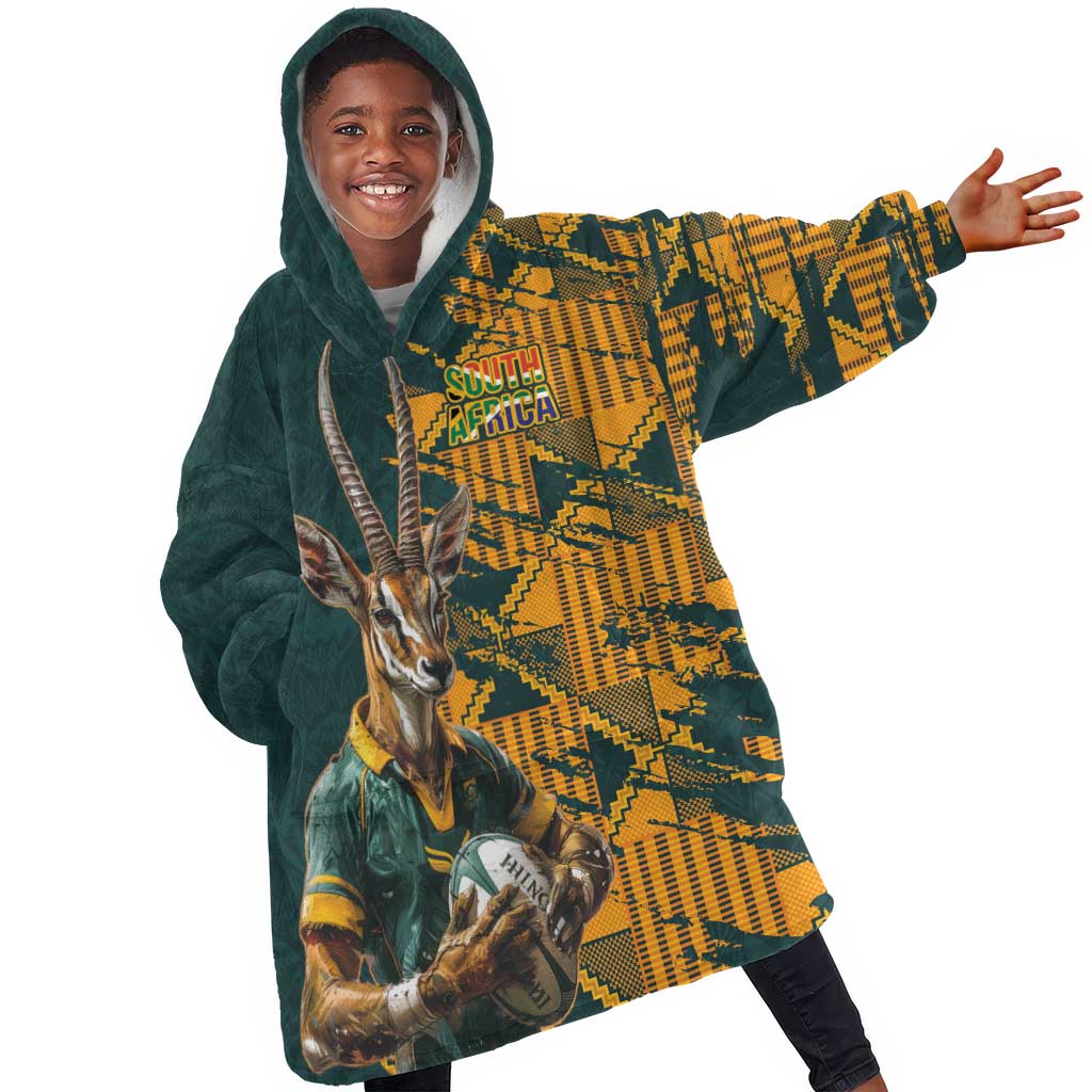 South Africa Rugby Custom Kid Wearable Blanket Hoodie Afro Springboks Mascot Sporty Version