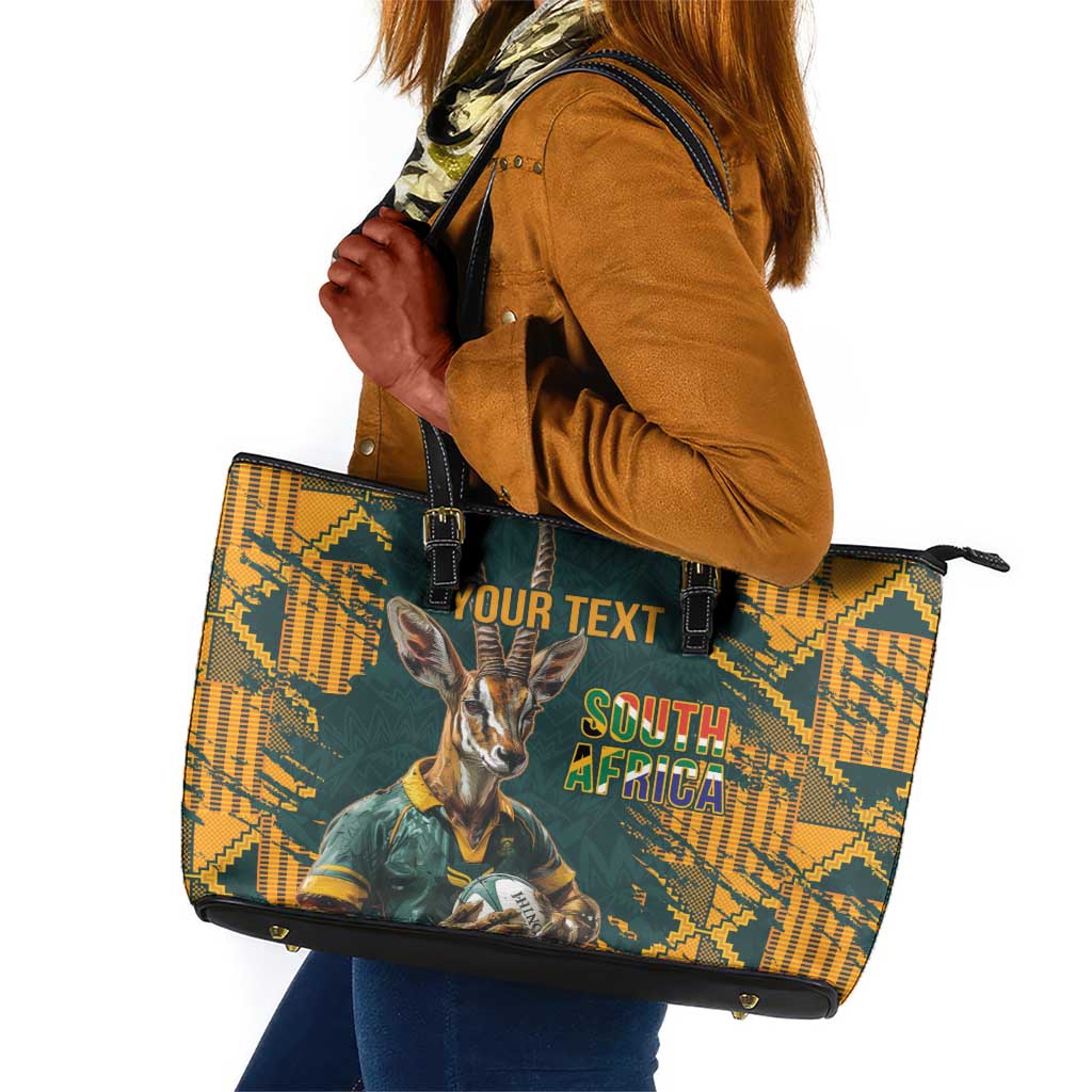 South Africa Rugby Custom Leather Tote Bag Afro Springboks Mascot Sporty Version