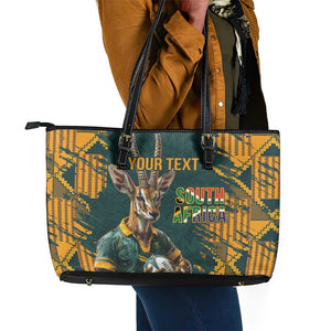 South Africa Rugby Custom Leather Tote Bag Afro Springboks Mascot Sporty Version