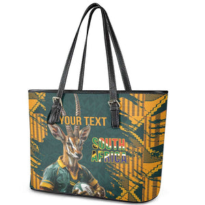 South Africa Rugby Custom Leather Tote Bag Afro Springboks Mascot Sporty Version