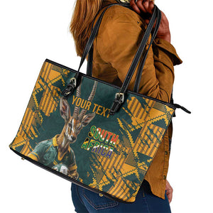 South Africa Rugby Custom Leather Tote Bag Afro Springboks Mascot Sporty Version