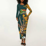 South Africa Rugby Custom Long Sleeve Bodycon Dress Afro Springboks Mascot Sporty Version LT9
