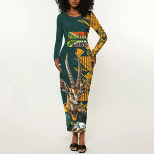 South Africa Rugby Custom Long Sleeve Bodycon Dress Afro Springboks Mascot Sporty Version