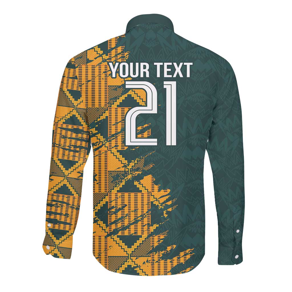 South Africa Rugby Custom Long Sleeve Button Shirt Afro Springboks Mascot Sporty Version