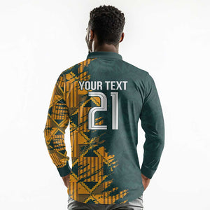 South Africa Rugby Custom Long Sleeve Polo Shirt Afro Springboks Mascot Sporty Version