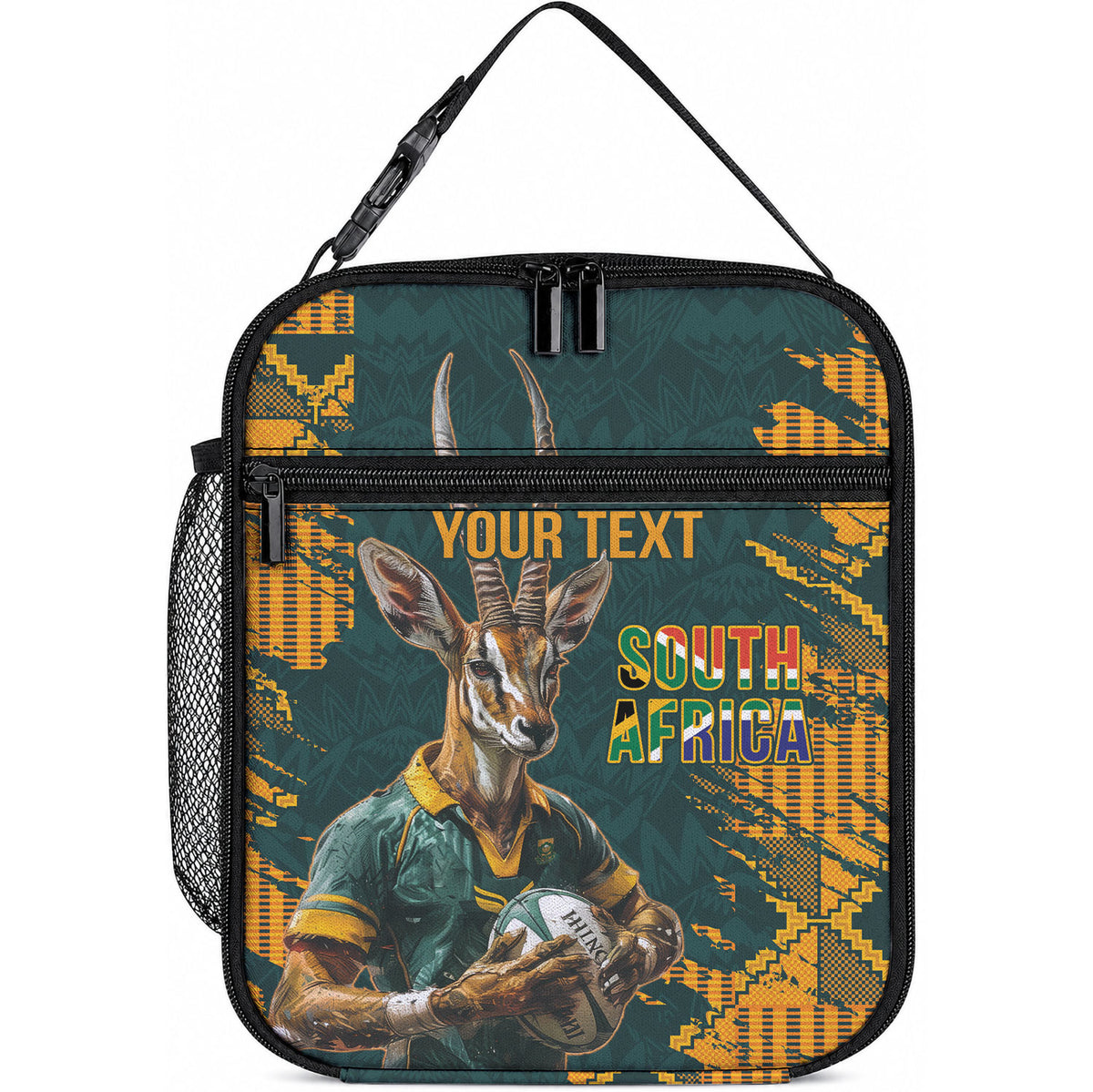South Africa Rugby Custom Lunch Bag Afro Springboks Mascot Sporty Version