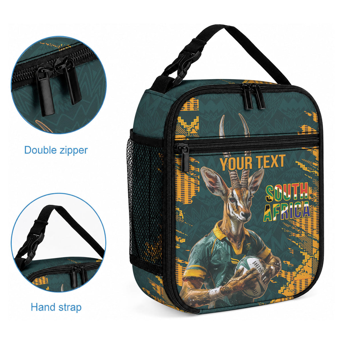 South Africa Rugby Custom Lunch Bag Afro Springboks Mascot Sporty Version