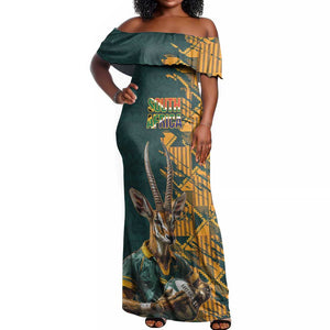 South Africa Rugby Custom Off Shoulder Maxi Dress Afro Springboks Mascot Sporty Version