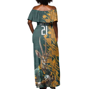 South Africa Rugby Custom Off Shoulder Maxi Dress Afro Springboks Mascot Sporty Version