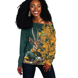 South Africa Rugby Custom Off Shoulder Sweater Afro Springboks Mascot Sporty Version