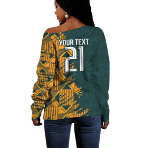 South Africa Rugby Custom Off Shoulder Sweater Afro Springboks Mascot Sporty Version