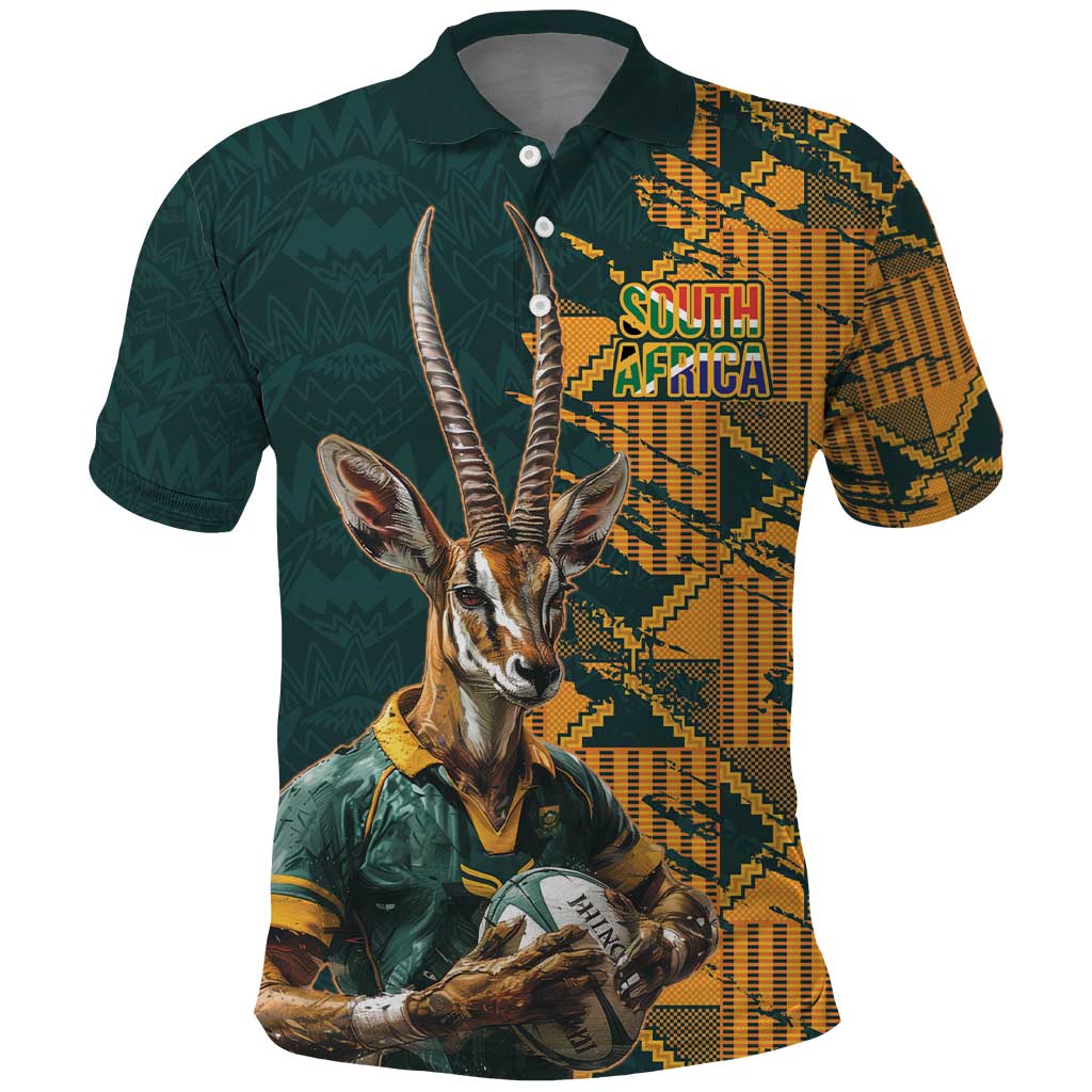 South Africa Rugby Custom Polo Shirt Afro Springboks Mascot Sporty Version