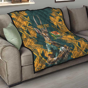 South Africa Rugby Custom Quilt Afro Springboks Mascot Sporty Version