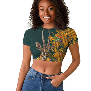 South Africa Rugby Custom Raglan Cropped T shirt Afro Springboks Mascot Sporty Version