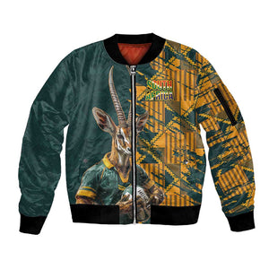 South Africa Rugby Custom Sleeve Zip Bomber Jacket Afro Springboks Mascot Sporty Version