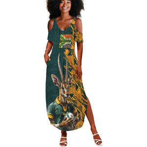 South Africa Rugby Custom Summer Maxi Dress Afro Springboks Mascot Sporty Version