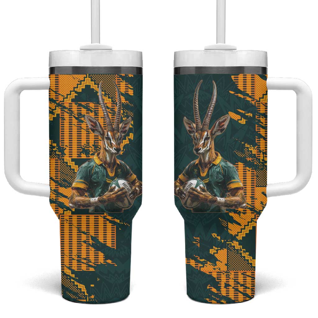 South Africa Rugby Custom Tumbler With Handle Afro Springboks Mascot Sporty Version