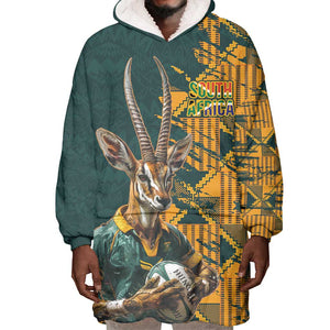 South Africa Rugby Custom Wearable Blanket Hoodie Afro Springboks Mascot Sporty Version