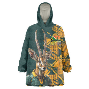 South Africa Rugby Custom Wearable Blanket Hoodie Afro Springboks Mascot Sporty Version