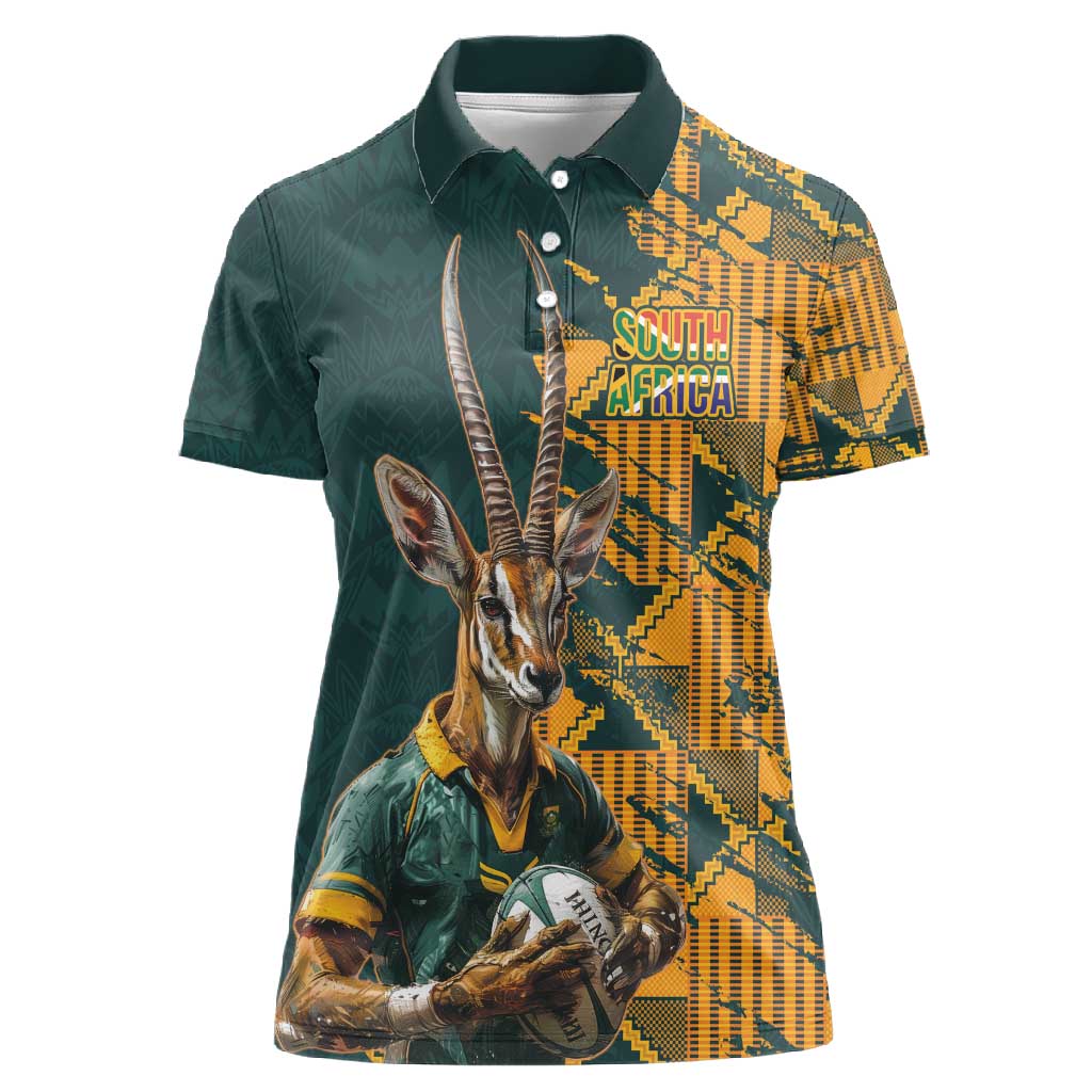 South Africa Rugby Custom Women Polo Shirt Afro Springboks Mascot Sporty Version