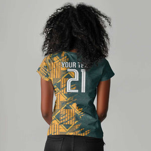 South Africa Rugby Custom Women V-Neck T-Shirt Afro Springboks Mascot Sporty Version