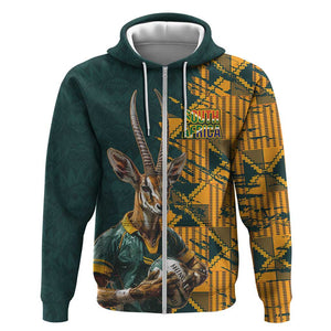 South Africa Rugby Custom Zip Hoodie Afro Springboks Mascot Sporty Version