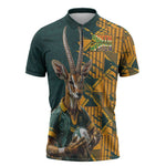 South Africa Rugby Custom Zipper Polo Shirt Afro Springboks Mascot Sporty Version