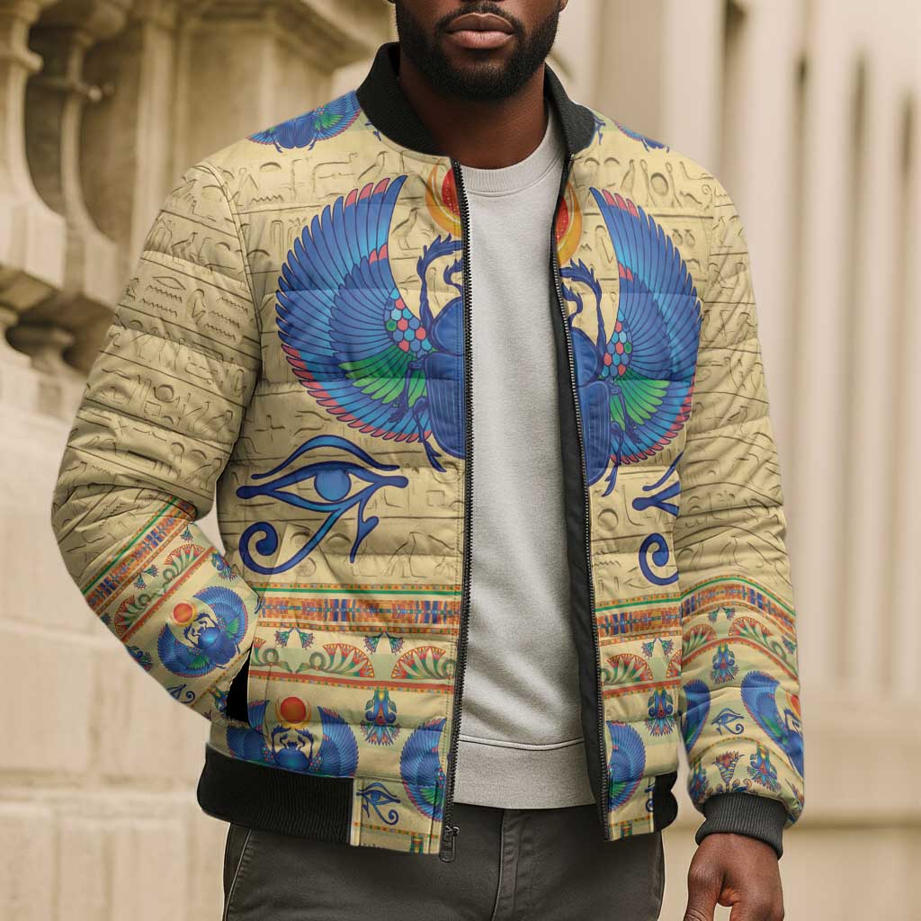 Ancient Egypt Scarab Beetle Bomber Puffer Jacket