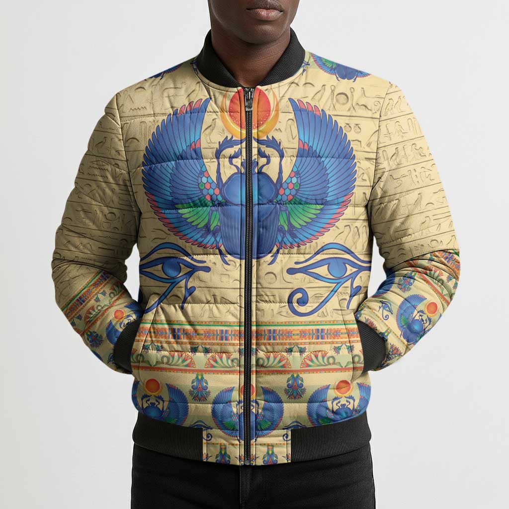 Ancient Egypt Scarab Beetle Bomber Puffer Jacket