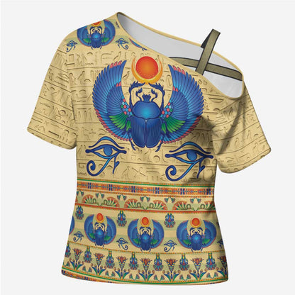 Ancient Egypt Scarab Beetle Cross Shoulder Shirt