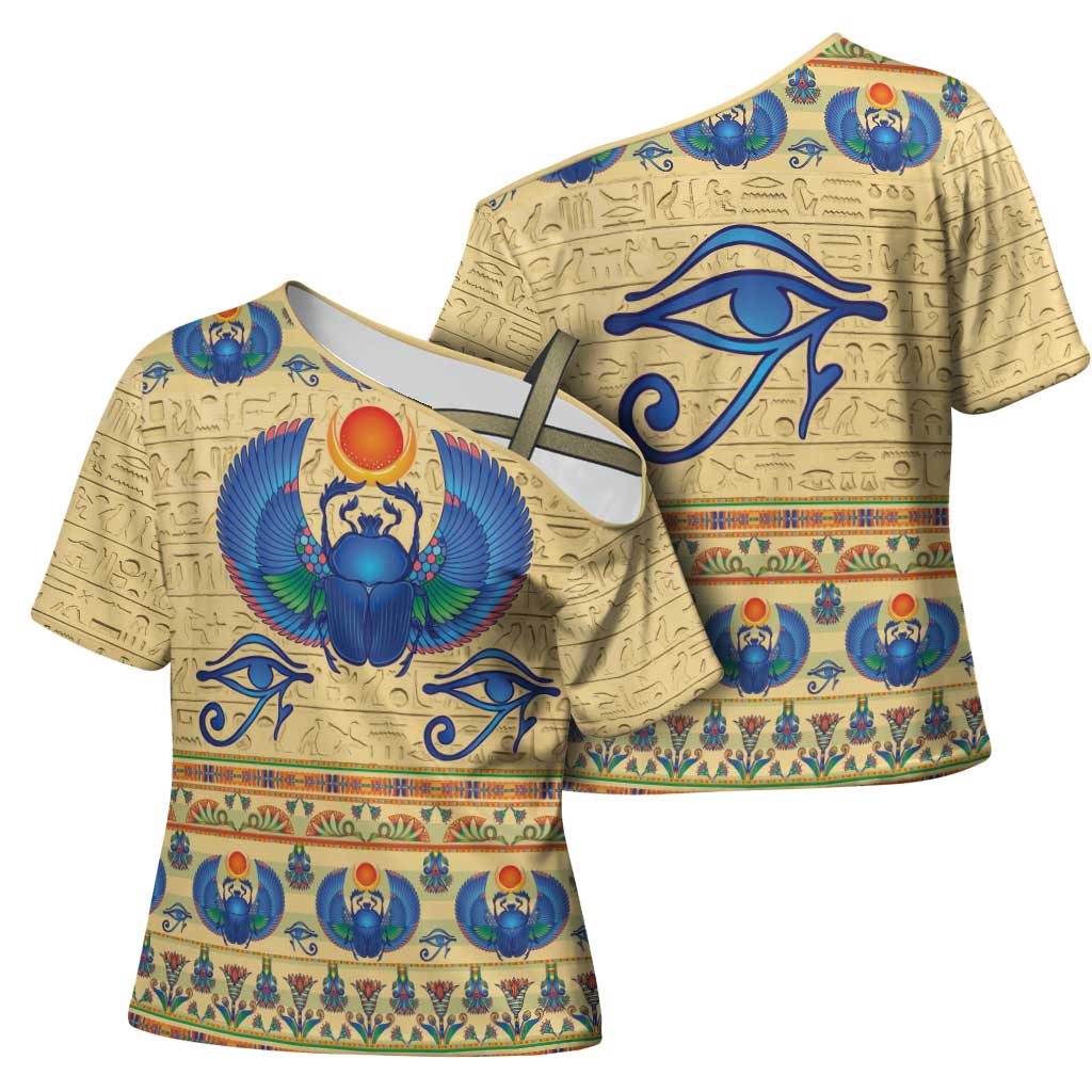 Ancient Egypt Scarab Beetle Cross Shoulder Shirt