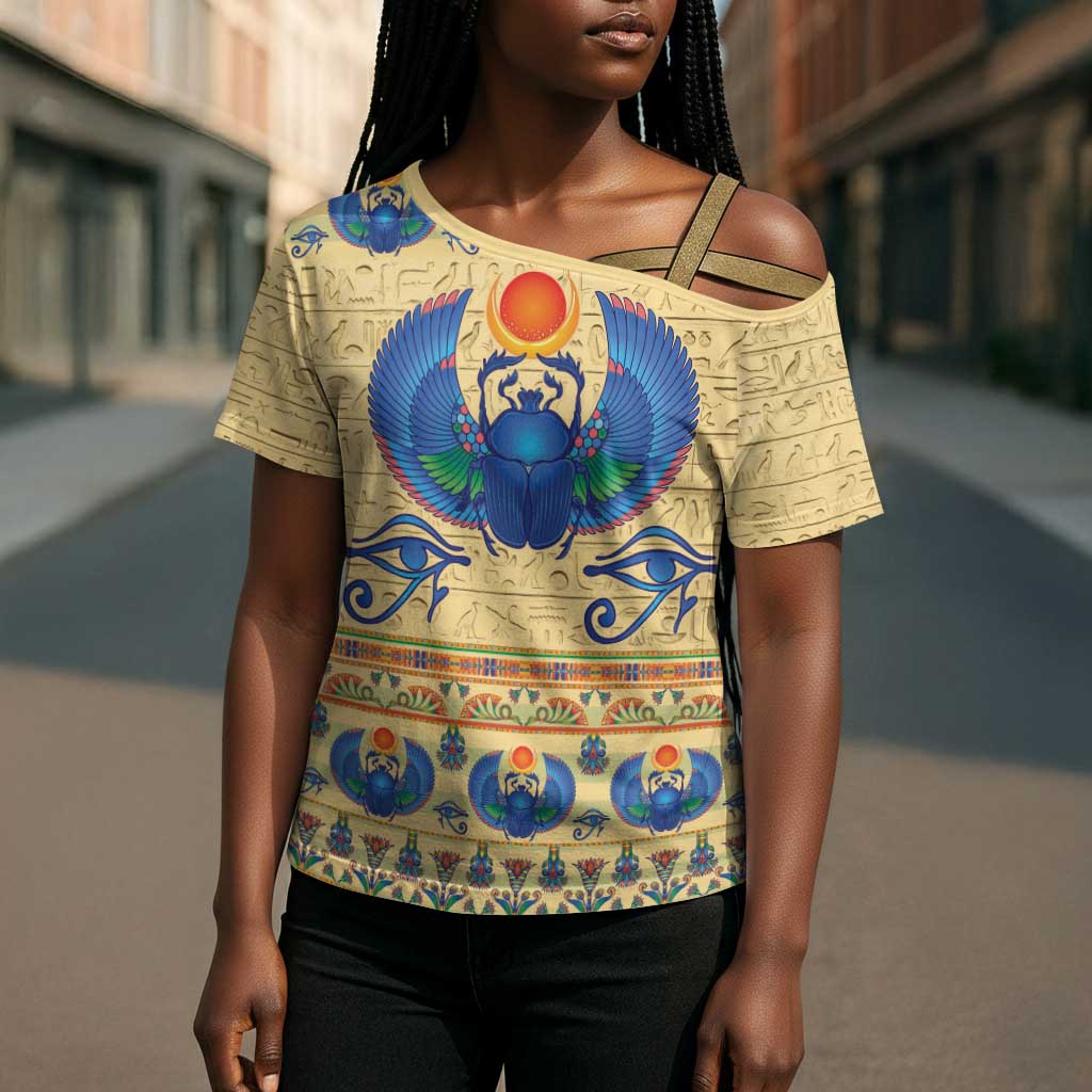 Ancient Egypt Scarab Beetle Cross Shoulder Shirt