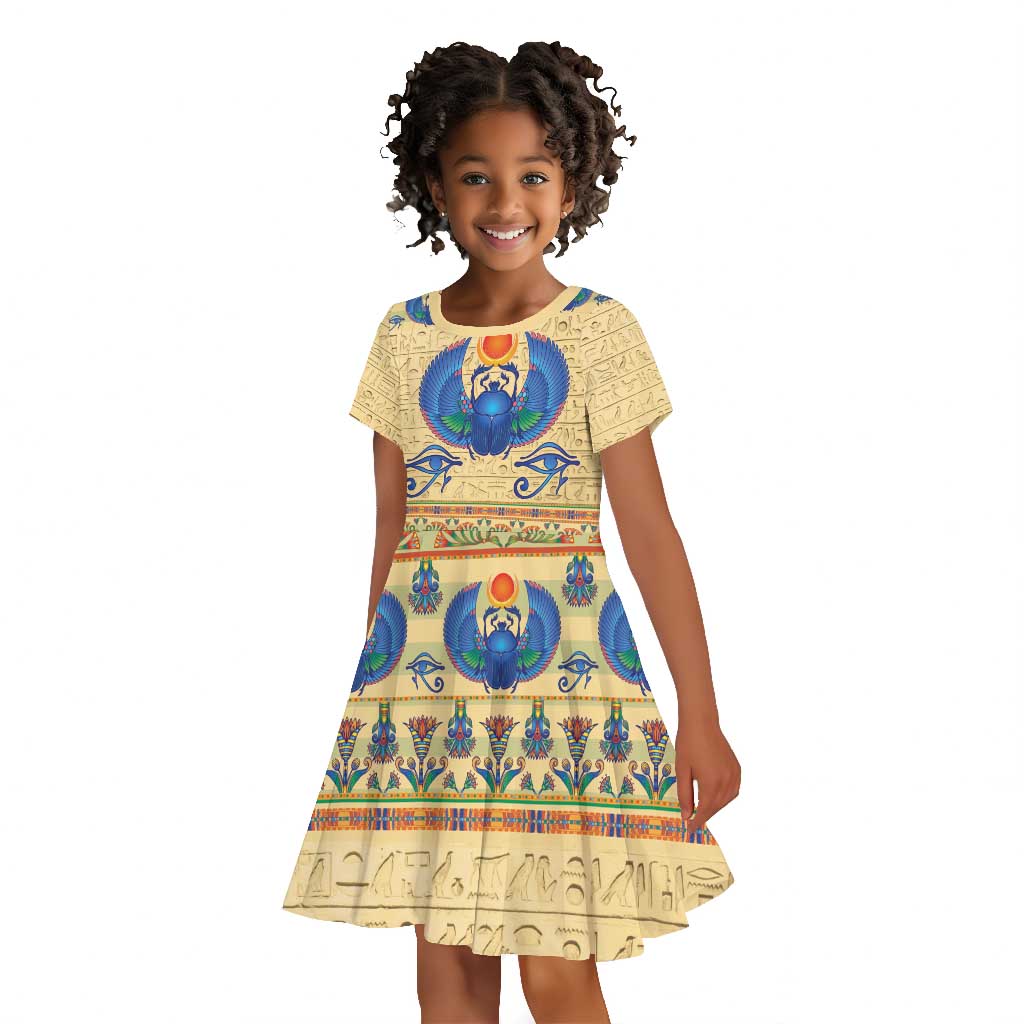 Ancient Egypt Scarab Beetle Kid Short Sleeve Dress