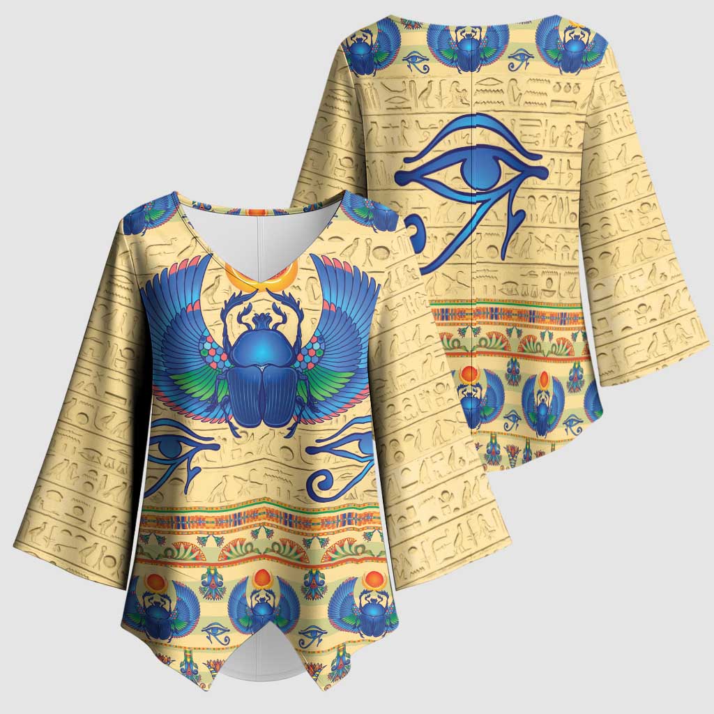 Ancient Egypt Scarab Beetle Kimono Sleeve Blouse