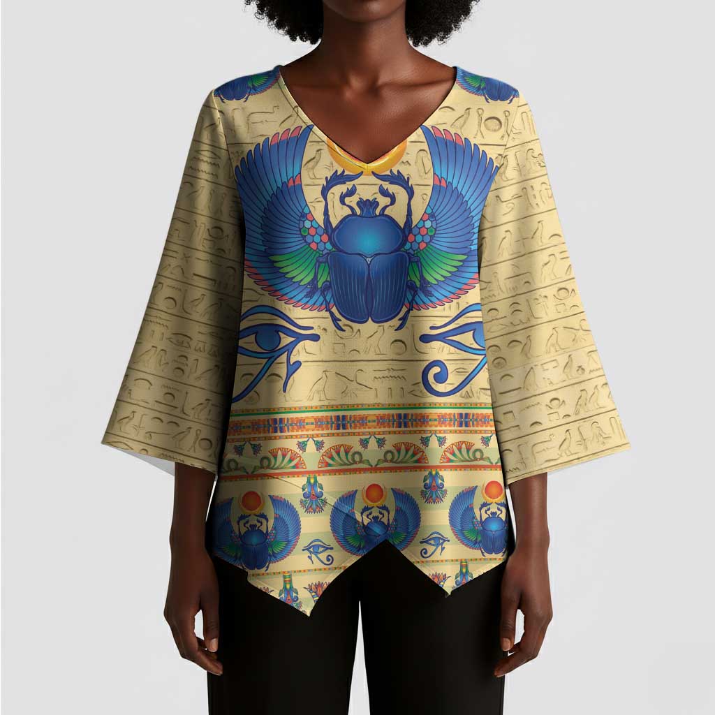 Ancient Egypt Scarab Beetle Kimono Sleeve Blouse