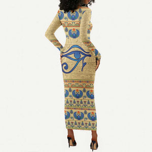 Ancient Egypt Scarab Beetle Long Sleeve Bodycon Dress