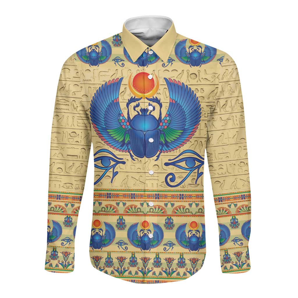 Ancient Egypt Scarab Beetle Long Sleeve Button Shirt