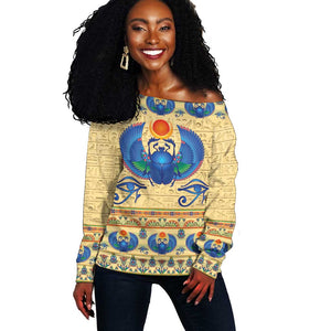 Ancient Egypt Scarab Beetle Off Shoulder Sweater