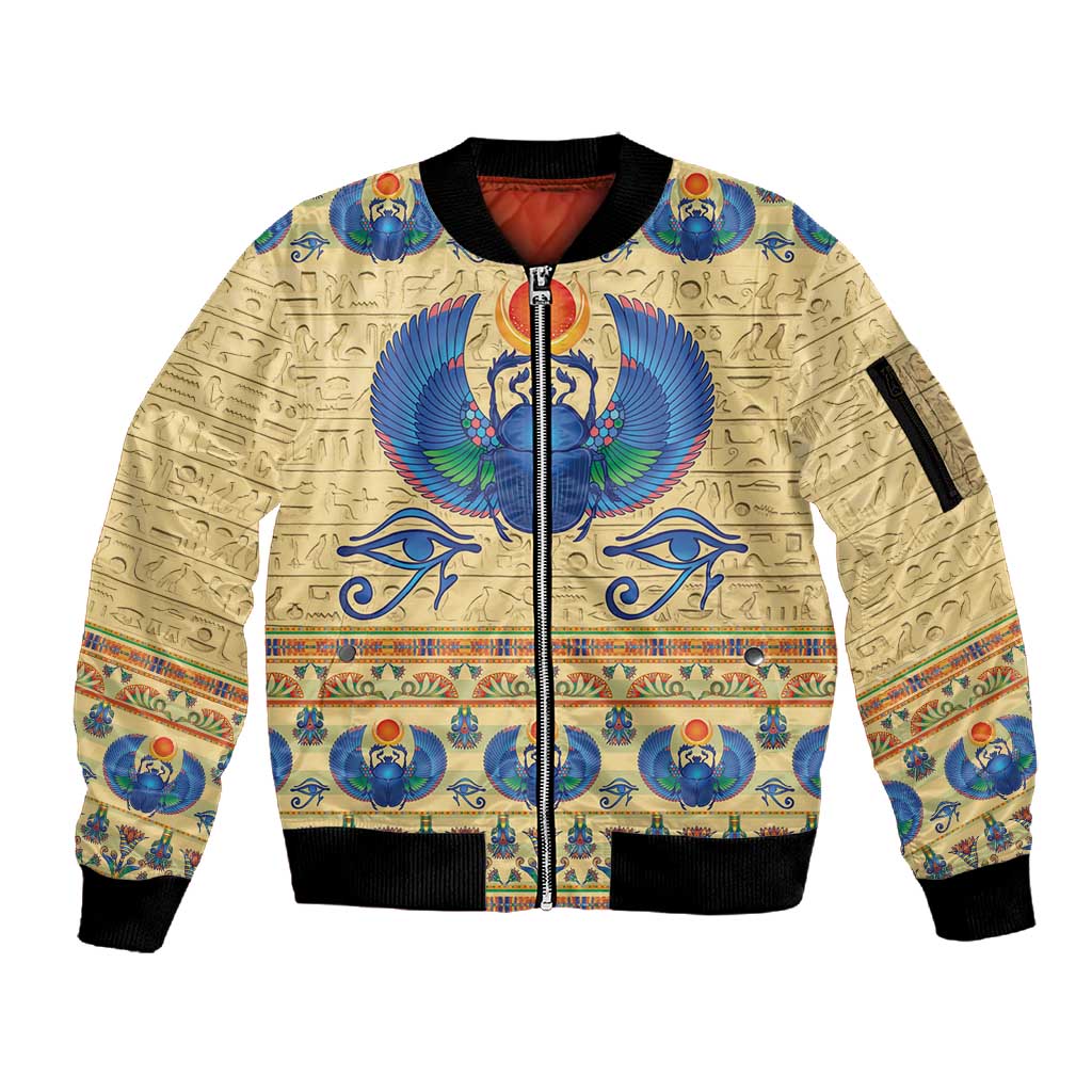 Ancient Egypt Scarab Beetle Sleeve Zip Bomber Jacket