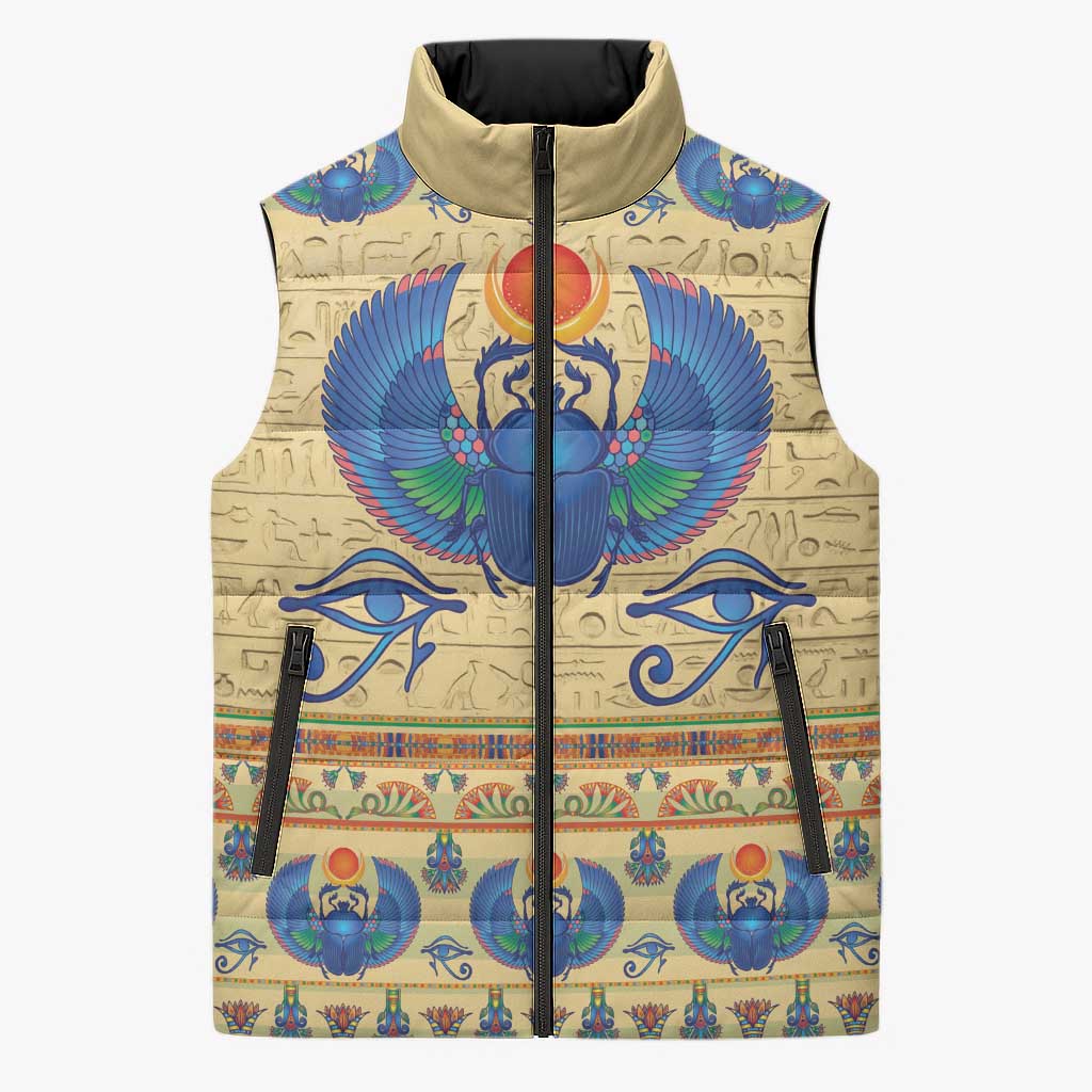 Ancient Egypt Scarab Beetle Sleeveless Puffer Jacket